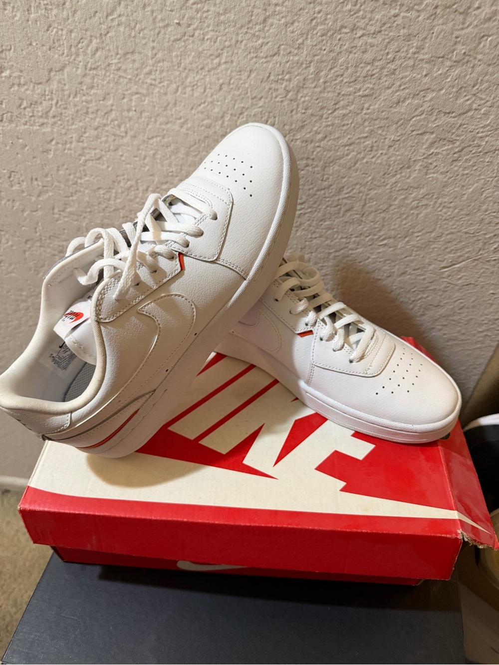 Nike White Low-Top Sneakers with Coral Trim